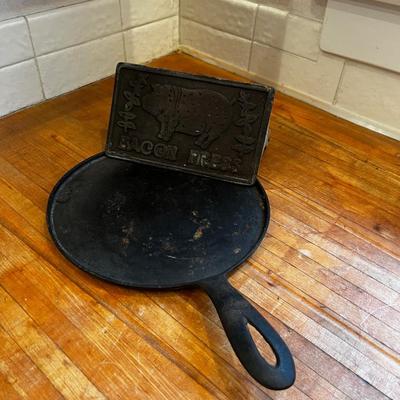 Cast Iron Pan with a Bacon Press