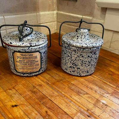 2 Vintage Sponge Ware Crocks Small 