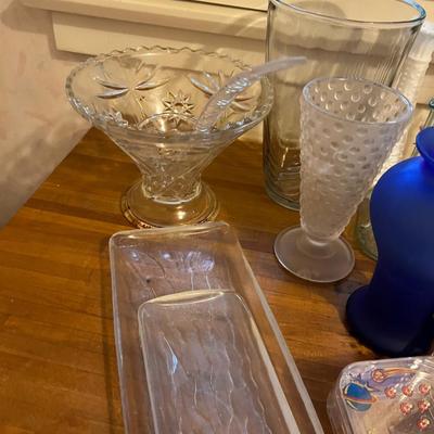 Collection Glass Ware and Decorative Items, plus tiered Plates on stand