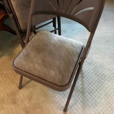 3 Brown Metal and Plastic Folding Chairs 