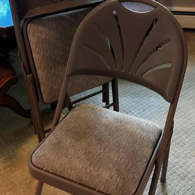3 Brown Metal and Plastic Folding Chairs 