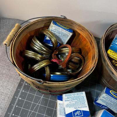 Canning Supplies Pot, Gathering Basket, Lids Galore, Wax etc. 