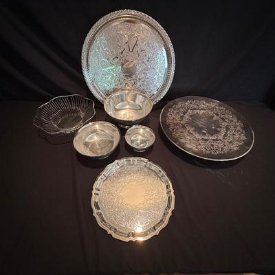 Gorham Silver Plate Trays, Lazy Susan, Bowls and Basket (LR-KL)