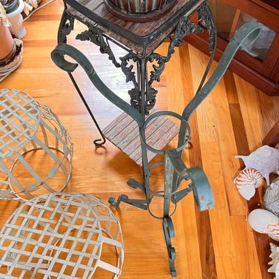 Lot Vintage Metal Plant Stands w Planters