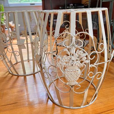 Lot Vintage Metal Plant Stands w Planters