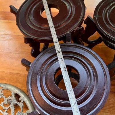 Lot Wood Brass Plant Stands Rollers