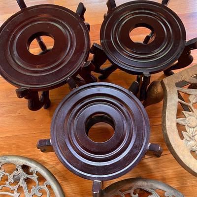 Lot Wood Brass Plant Stands Rollers