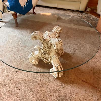 Classical Pedestal Glass Top Coffee Table