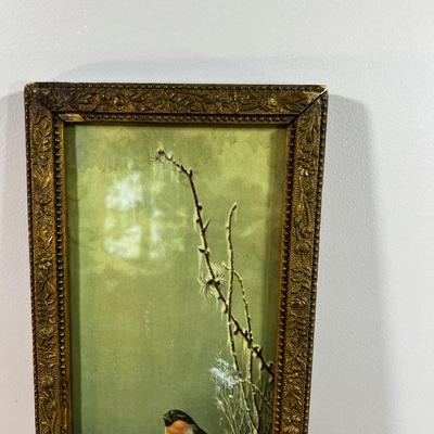 Antique Framed Print of Birds in Winter
