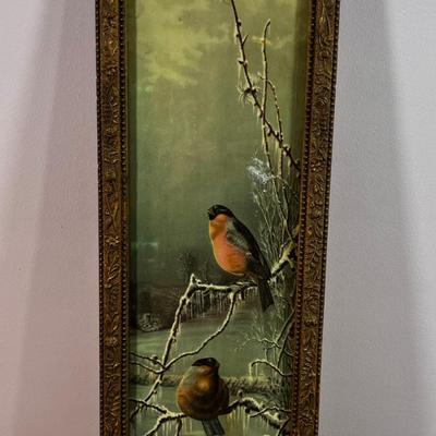 Antique Framed Print of Birds in Winter