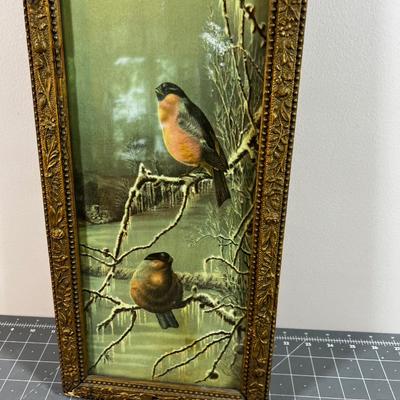 Antique Framed Print of Birds in Winter