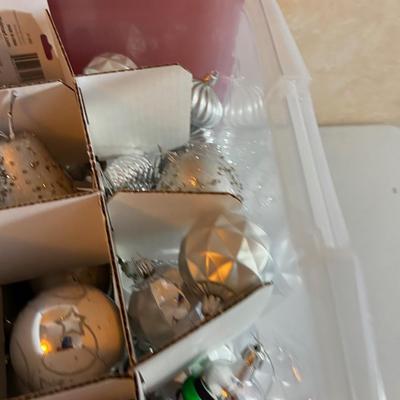 U Large Tub FULL OF Modern Silver ish Ornaments 