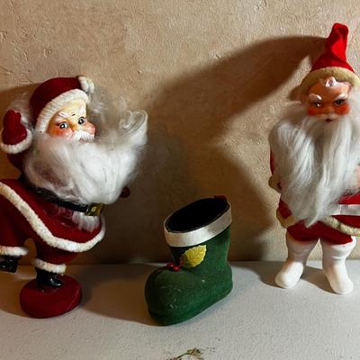UP -- Pair of Vintage Santa's and The BOOT