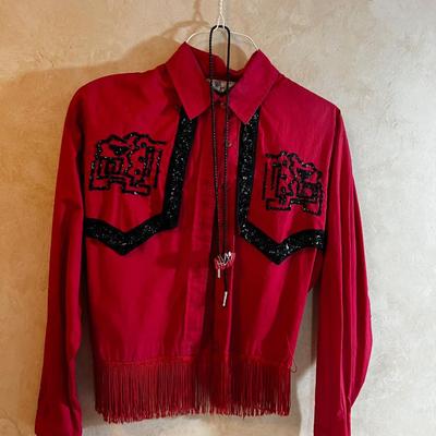 UP -- Incredible Red Shirt with Fringe and Beading