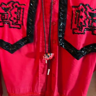 UP -- Incredible Red Shirt with Fringe and Beading
