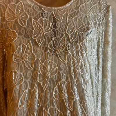 UP -- Judith Ann Creations. White BEADED Top and Long Skirt. 