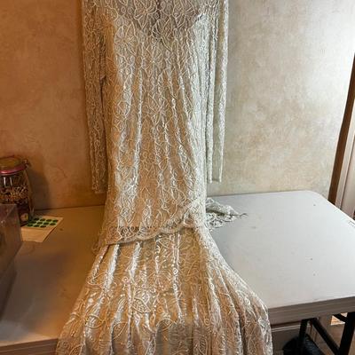UP -- Judith Ann Creations. White BEADED Top and Long Skirt. 