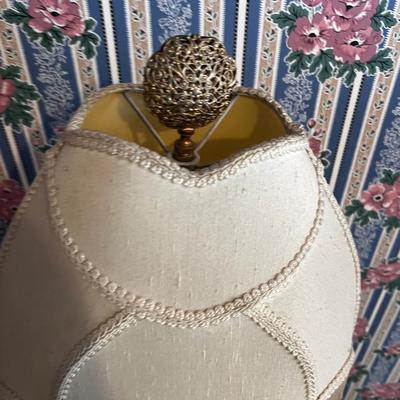 UP -- Metal Cherub Lamp with Fringe Shade