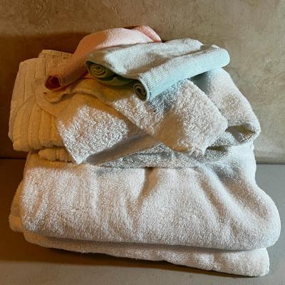 UP -- White Towel with Pastels Washcloth
