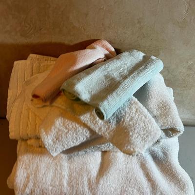 UP -- White Towel with Pastels Washcloth
