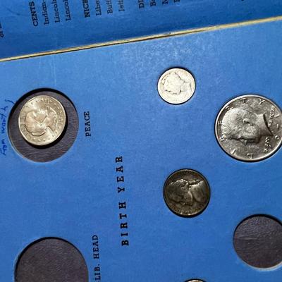 UP -- US Coin Book with Collectible Coins: Liberty Standing, Buffalo Nickle, Mercury Dime Plus More