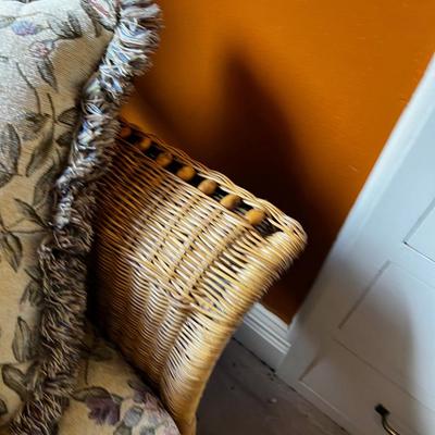 UP -- Wicker Love Seat with Iron Frame and LOTS of Pillows to match.