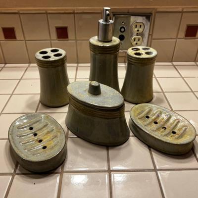 UP -- Set of Hand Made Pottery Soap Dish, Tooth Brush Holder Etc. 