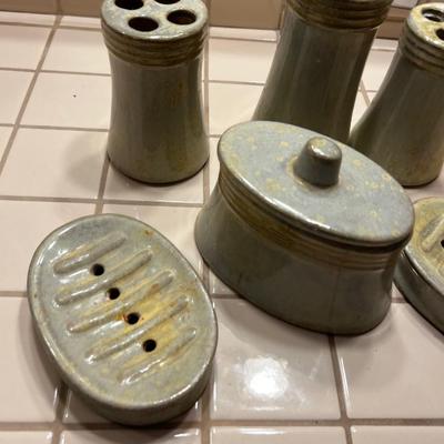 UP -- Set of Hand Made Pottery Soap Dish, Tooth Brush Holder Etc. 