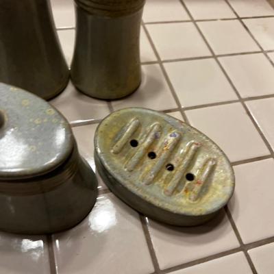 UP -- Set of Hand Made Pottery Soap Dish, Tooth Brush Holder Etc. 