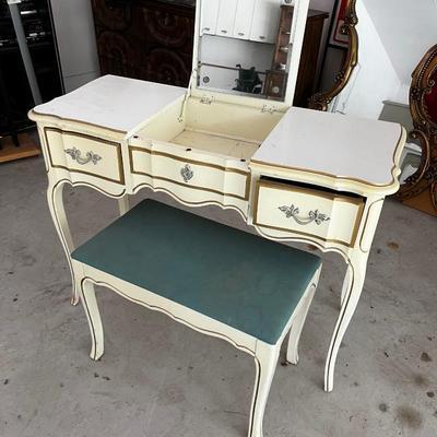 GARAGE -- French Proventil Cream Colored Vanity and Stool 