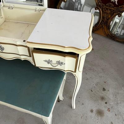 GARAGE -- French Proventil Cream Colored Vanity and Stool 