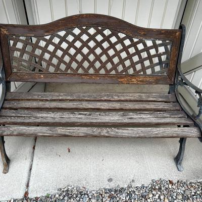 GARAGE --50" Long Rickety Wood Iron Bench 