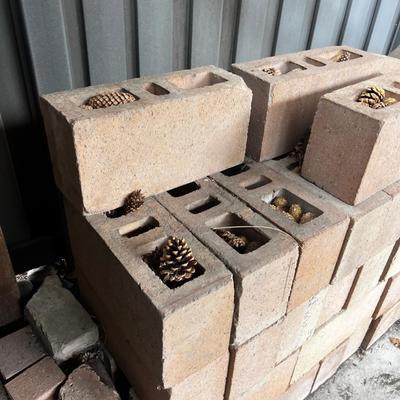Behind GARAGE -- pile of block and brick used 