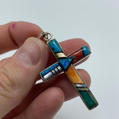 Southwest Style 925 & 14K Cross Pendants & Ring with Opal & Turquoise (B3-HS)