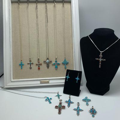 Turquoise Cross Pendants on 14K & 925 (B3-HS)