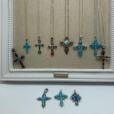 Turquoise Cross Pendants on 14K & 925 (B3-HS)
