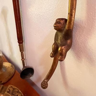 Antique Vintage Brass Lot - Vases, Plates, Candle Holders, Monkey Hook