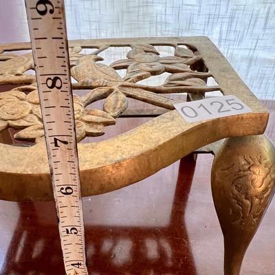 Antique Brass Footman Fireplace Trivet Kettle Stool