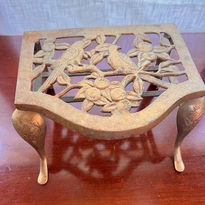 Antique Brass Footman Fireplace Trivet Kettle Stool