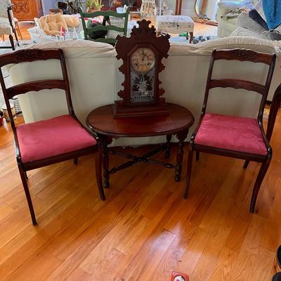Antique Vintage Decor Lot - Chairs, Clock, Table