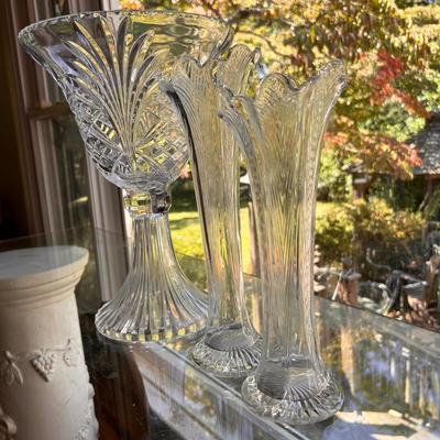 3 Vintage Vases - 14.5â€ Imperial Crystal, 2 Swing Vases