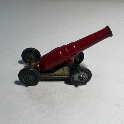3 Red and Brass Cannons