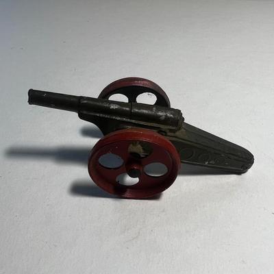 3 Red and Brass Cannons