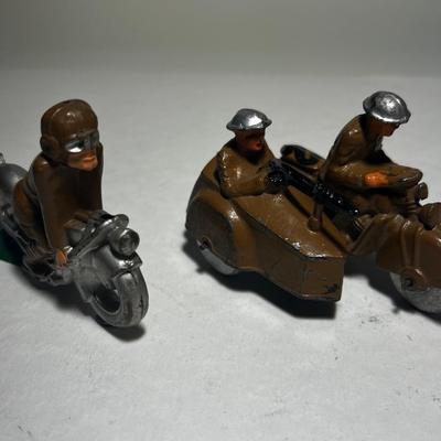 Barclay Manoil Man on Bike and Military Motorcycle with Sidecar Soldiers
