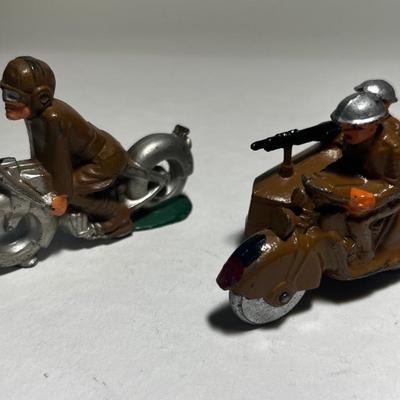 Barclay Manoil Man on Bike and Military Motorcycle with Sidecar Soldiers