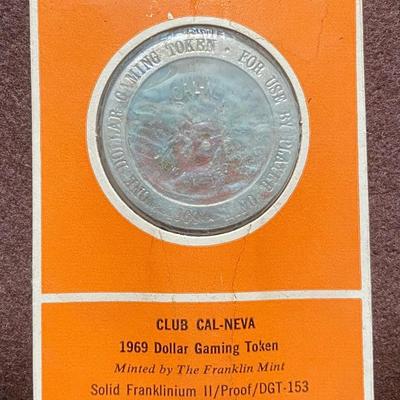 1969 CLUB CAL-NEV Uncirculated Proof, Dollar Gaming Token, Franklin Mint, Casino, Tahoe, California, Reno, Nevada, Coin, Exonumia, Gambling