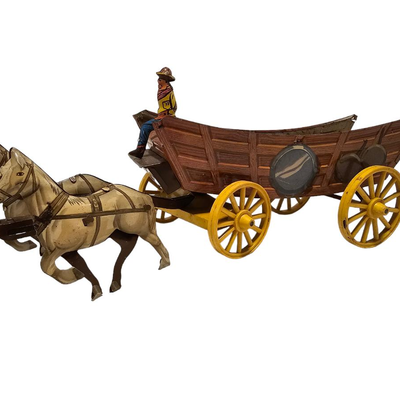 Tin Toy Horse and Wagon