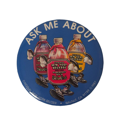 vintage button pin advertising seltzer new york