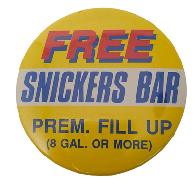 vintage button pin advertising snickers