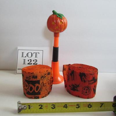 Lot 122:  Plastic Halloween Horn and 2 Halloween Streamer Rolls